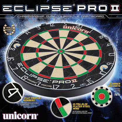 Eclipse Pro 2 Bristle Steel Tip Dartboard with American Legend Dartboard Cabinets – Ultra-Slim Bullseye – High-Vis Rotatable Number Ring – 30% Thinner Wire