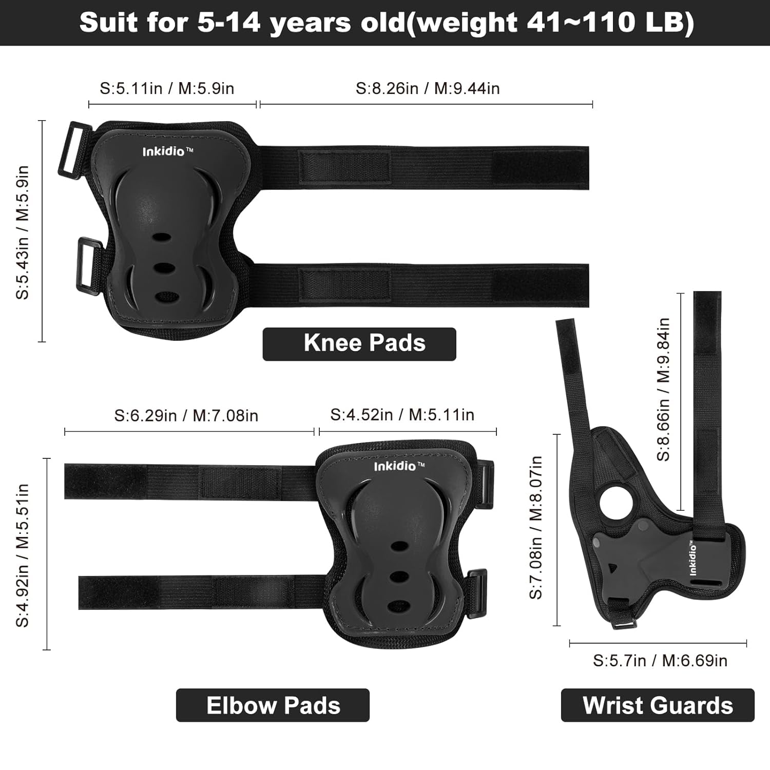 Knee Pads for Kids Girls and Boys Protective Gear Set with Knee Pads Elbow Pads and Wrist Guards Ideal for Skating Skateboard Scooter Cycling Bike Riding (X-Small, Black)