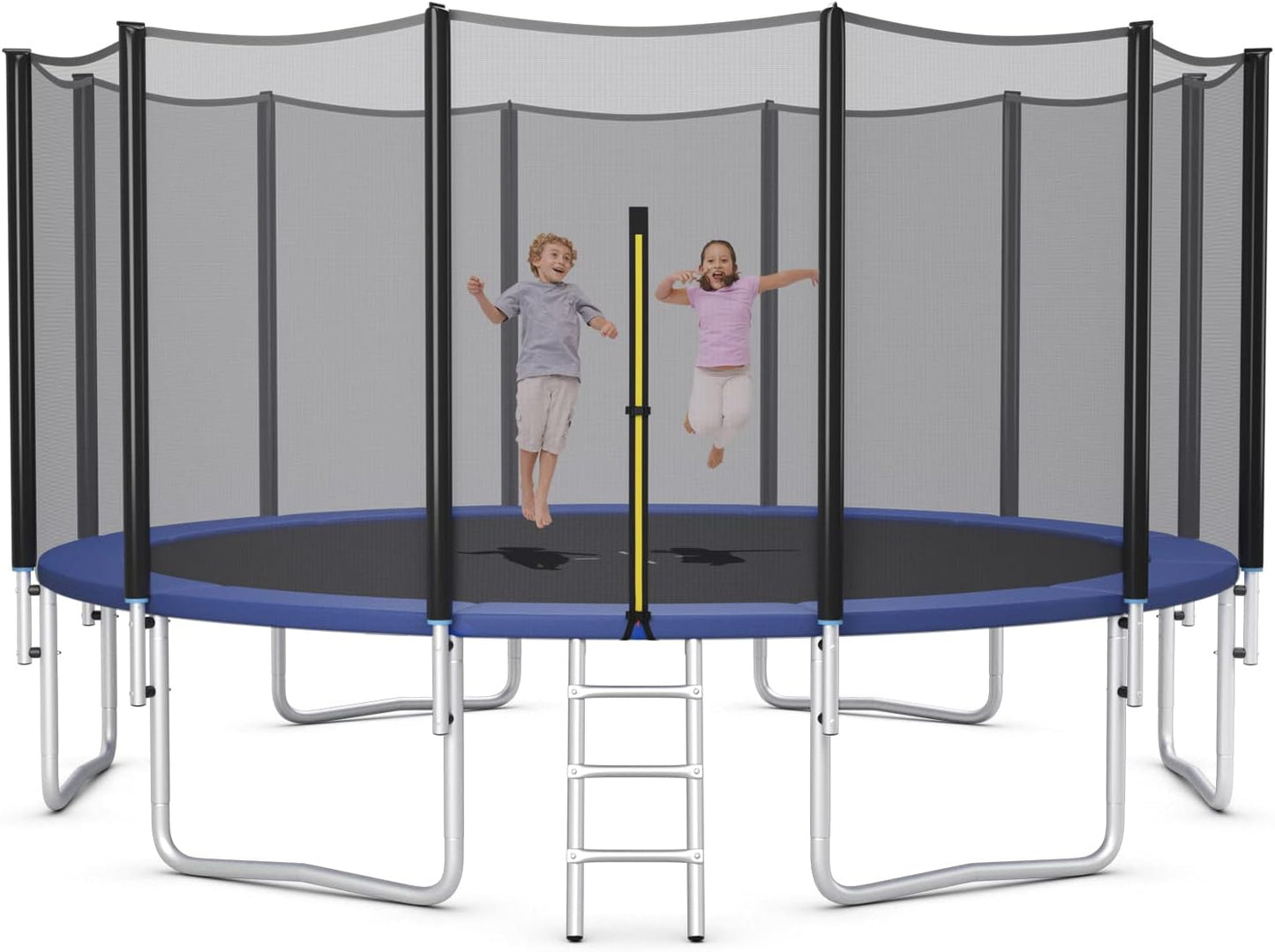 8Ft 10Ft 12Ft 14Ft 15Ft 16Ft Trampoline for Kids Adults, ASTM Approved Trampoline with Net, Thickness Steel Pipes Wear-Resistant All Weather Outdoor Large Recreational Trampoline with Ladder