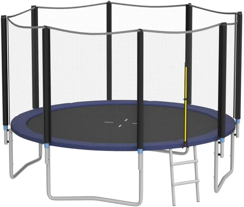 8Ft 10Ft 12Ft 14Ft 15Ft 16Ft Trampoline for Kids Adults, ASTM Approved Trampoline with Net, Thickness Steel Pipes Wear-Resistant All Weather Outdoor Large Recreational Trampoline with Ladder