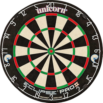 Eclipse Pro 2 Bristle Steel Tip Dartboard with American Legend Dartboard Cabinets – Ultra-Slim Bullseye – High-Vis Rotatable Number Ring – 30% Thinner Wire
