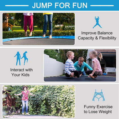 8Ft 10Ft 12Ft 14Ft 15Ft 16Ft Trampoline for Kids Adults, ASTM Approved Trampoline with Net, Thickness Steel Pipes Wear-Resistant All Weather Outdoor Large Recreational Trampoline with Ladder