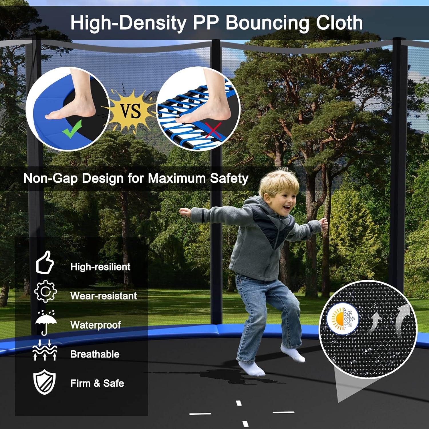 8Ft 10Ft 12Ft 14Ft 15Ft 16Ft Trampoline for Kids Adults, ASTM Approved Trampoline with Net, Thickness Steel Pipes Wear-Resistant All Weather Outdoor Large Recreational Trampoline with Ladder