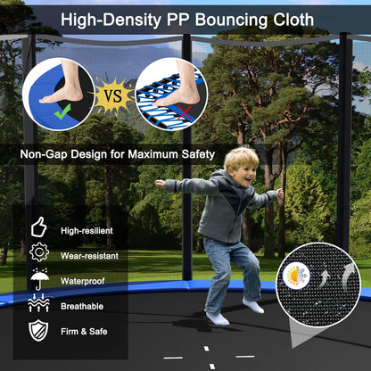 8Ft 10Ft 12Ft 14Ft 15Ft 16Ft Trampoline for Kids Adults, ASTM Approved Trampoline with Net, Thickness Steel Pipes Wear-Resistant All Weather Outdoor Large Recreational Trampoline with Ladder
